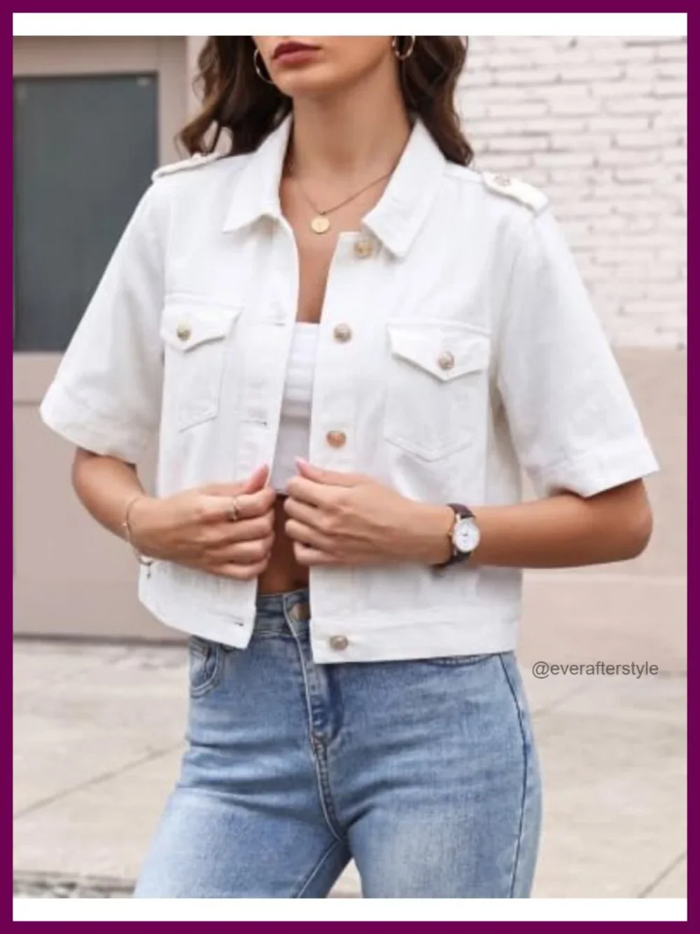 Cropped Denim Jacket Women Short Sleeve Lightweight Cotton Blend Sailor Style